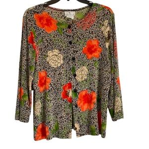 The Travel Collection Floral Leopard Print Cardigan, Size Large